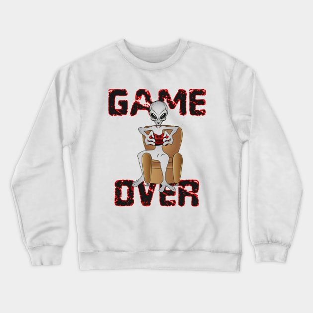 gray alien lover of video games. Game over. Crewneck Sweatshirt by Ideas Design